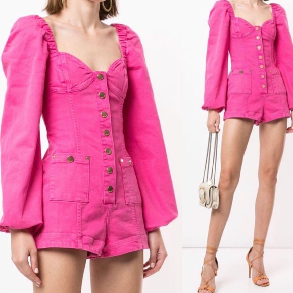 Alice McCall Pants - RARE Alice McCall Hot Pink Denim Puff Sleeve Playsuit Romper - Moments